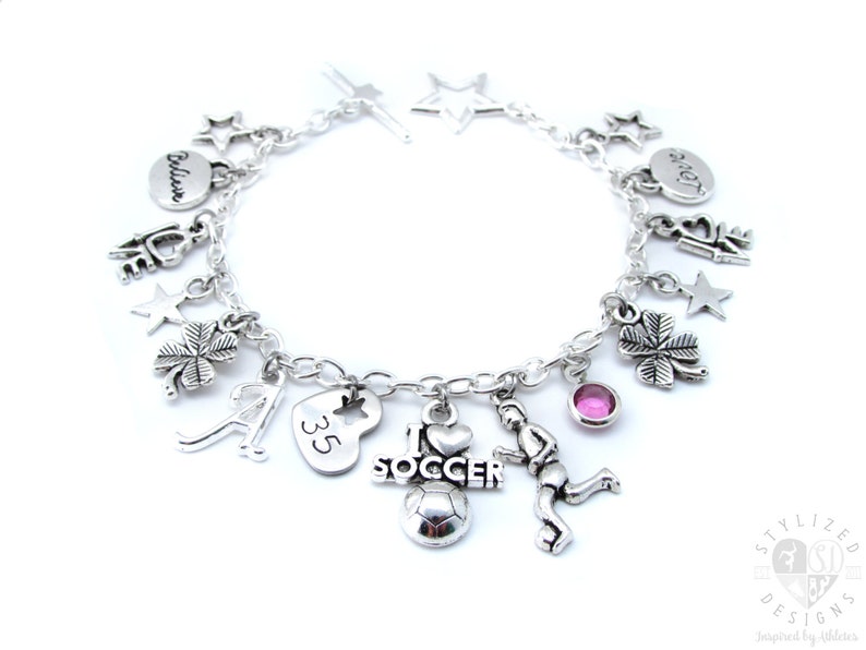 Soccer Charm Bracelet, Soccer Bracelet, Soccer Gifts, Soccer Jewelry, Soccer Team Gift, Soccer Gifts for Girls, Girls Soccer Gift image 1
