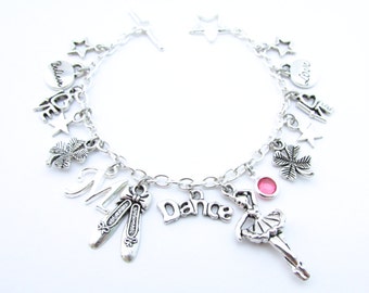 Dance Charm Bracelet, Dance Gifts, Dance Jewelry, Gift for Dancer, Ballet Bracelet, Ballet Slippers, I love Dance