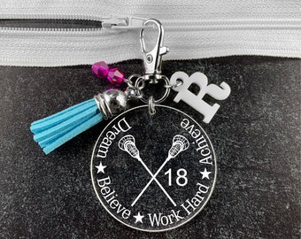 Lacrosse Gifts, Lacrosse Zipper Pull, Girls Lacrosse Gift, Lacrosse Player Gift, Lacrosse Zipper Charm, Lacrosse Team Gift, LAX gift