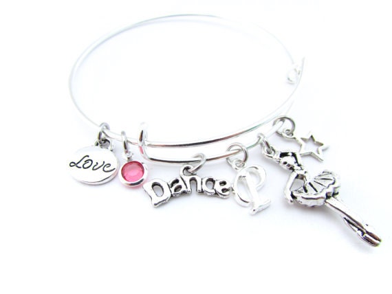 Personalised dance bracelet cheerleader gymnast ballet charm Birthday xmas gift 