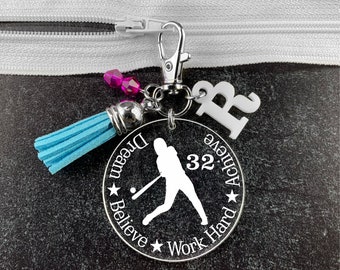 Softball Gifts, Softball Team Gift, Softball Gifts for Girls, Softball Zipper Pull, Softball Player, Girls Softball Gift, Softball Bag Charm