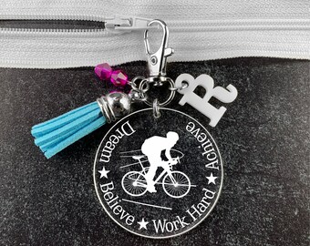 Cycling Gifts, Cycling Zipper Pull, Cycling Keychain, Womens Cycling Gift, Bike Lover Gift, Bike Keychain, Gift for Cyclist