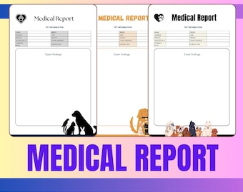 Veterinär-Gesundheits-Geschichte-Aufzeichnung PNG PDF Tier Ärztliche Untersuchung Form Hund Katze Gesundheit Tracker Pet Surgery Log Klinikbesuch Notizen Zusammenfassung