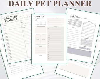 Jeden Tag Haustier Routine Organizer PNG PDF Hund Katze Stundenplan Diagramm Welpe Kätzchen Aktivitäts-Tagebuch Tägliches Tiermanagement Tracker Home Care Guide