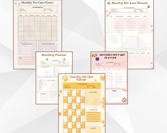 Jeden Monat Tier Routine Tracker PNG PDF Hund Katzenpflege Stundenplan Druckbarer Haustiergesundheitskalender Welpe Managment Log 30 Tage Home Organizer