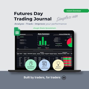Trading Scalping Journal Spreadsheet | Google Sheets NQ ES Futures | Beginner Trading Tracker (Dark Mode)