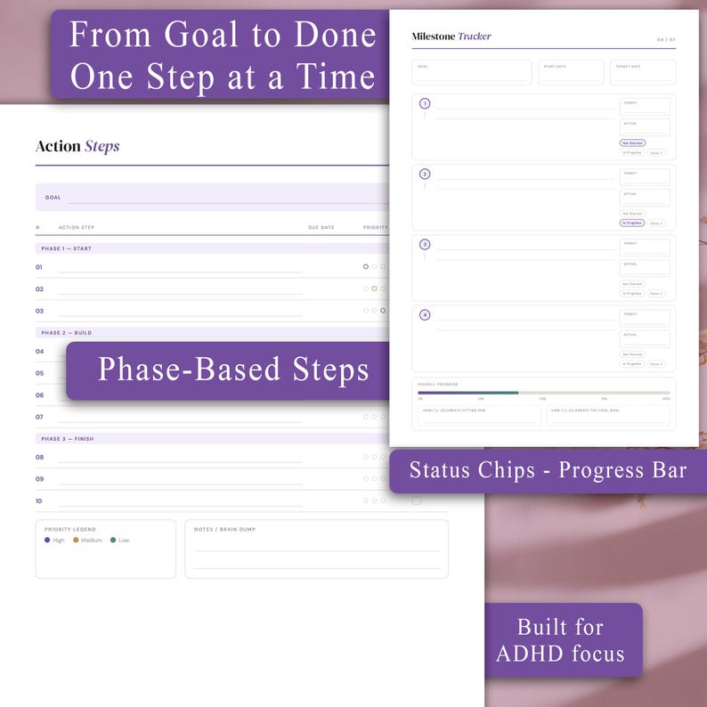 ADHD Goal Setting Planner | Printable Goal Tracker PDF for Adults - Etsy