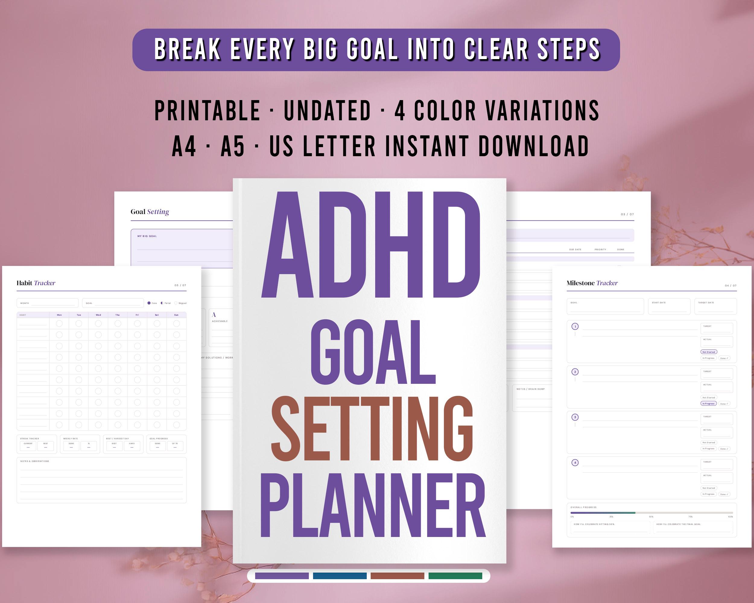 ADHD Goal Setting Planner | Printable Goal Tracker PDF for Adults - Etsy