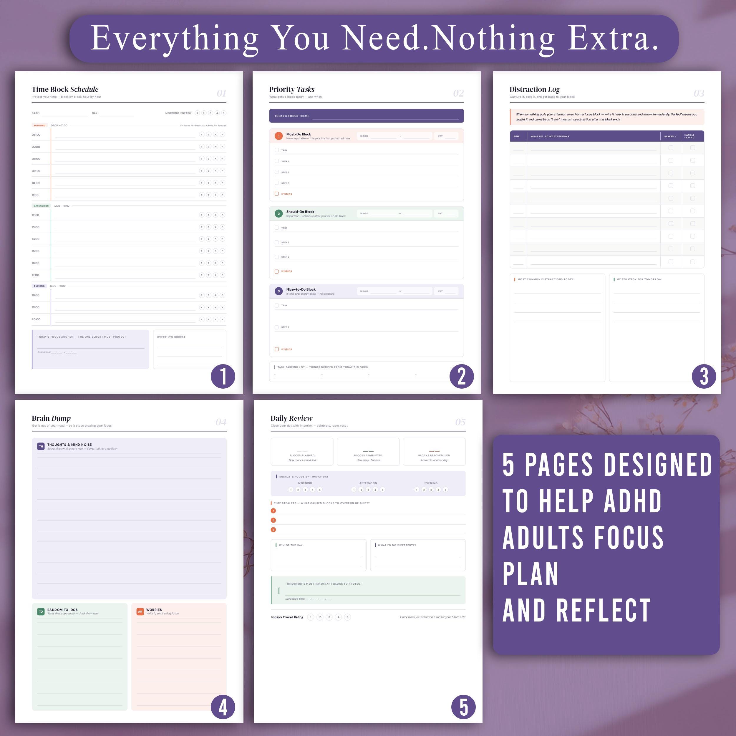 ADHD Time Blocking Planner | Daily Schedule PDF (instant Download ...