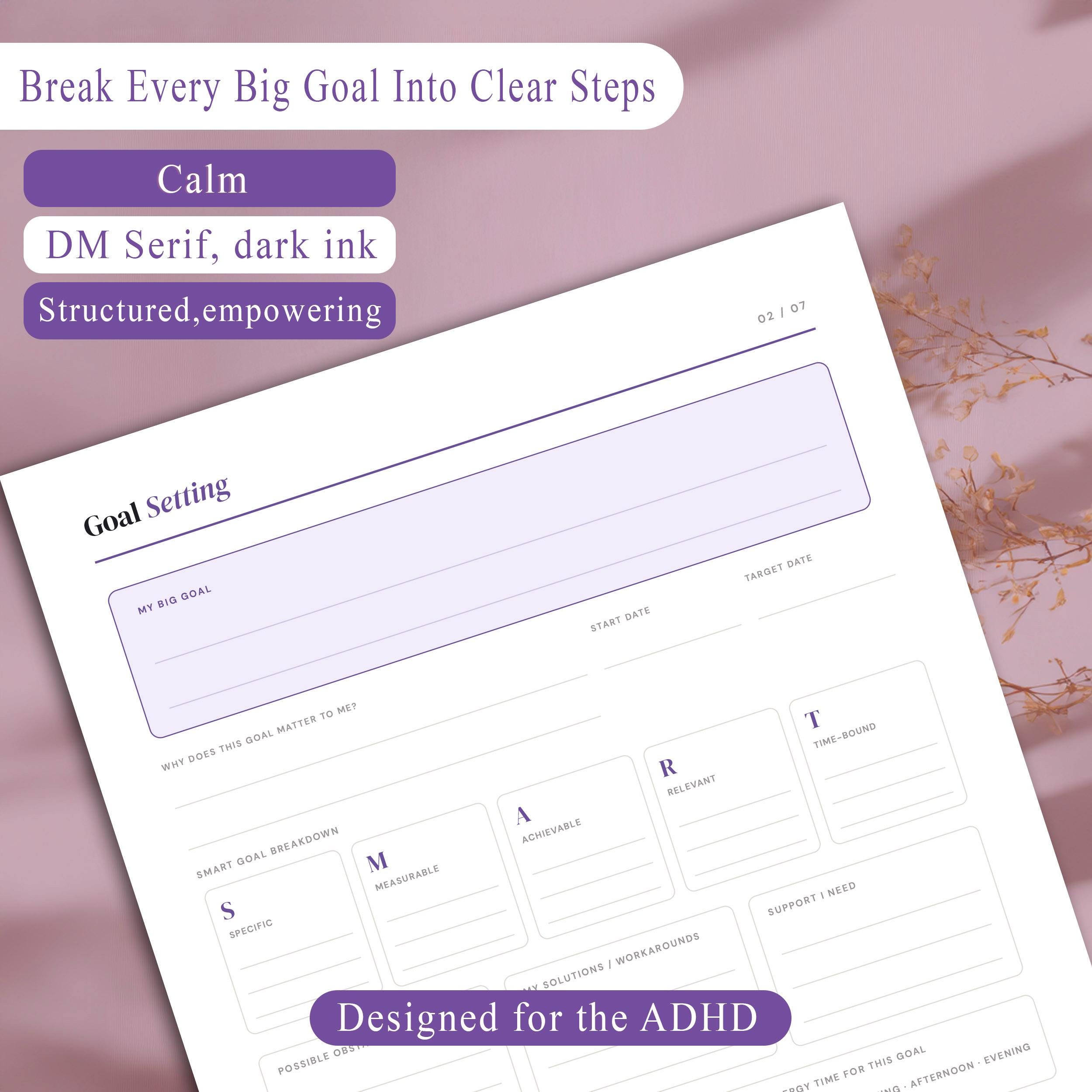 ADHD Goal Setting Planner | Printable Goal Tracker PDF for Adults - Etsy