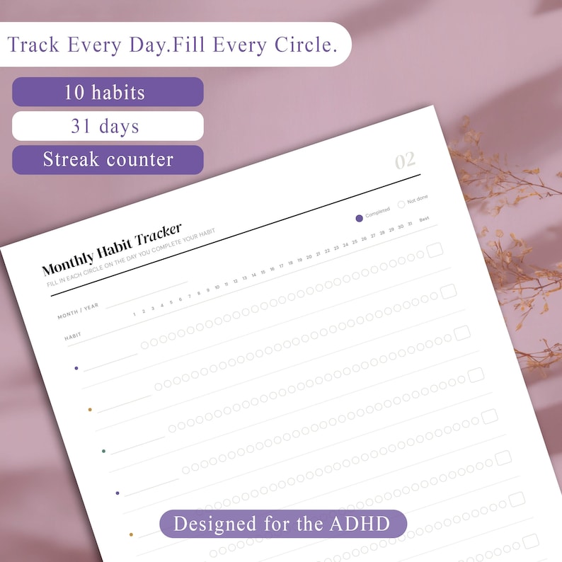 Weekly Streak ADHD Habit Tracker Planner | Printable Monthly & Weekly Streak Tracker ...