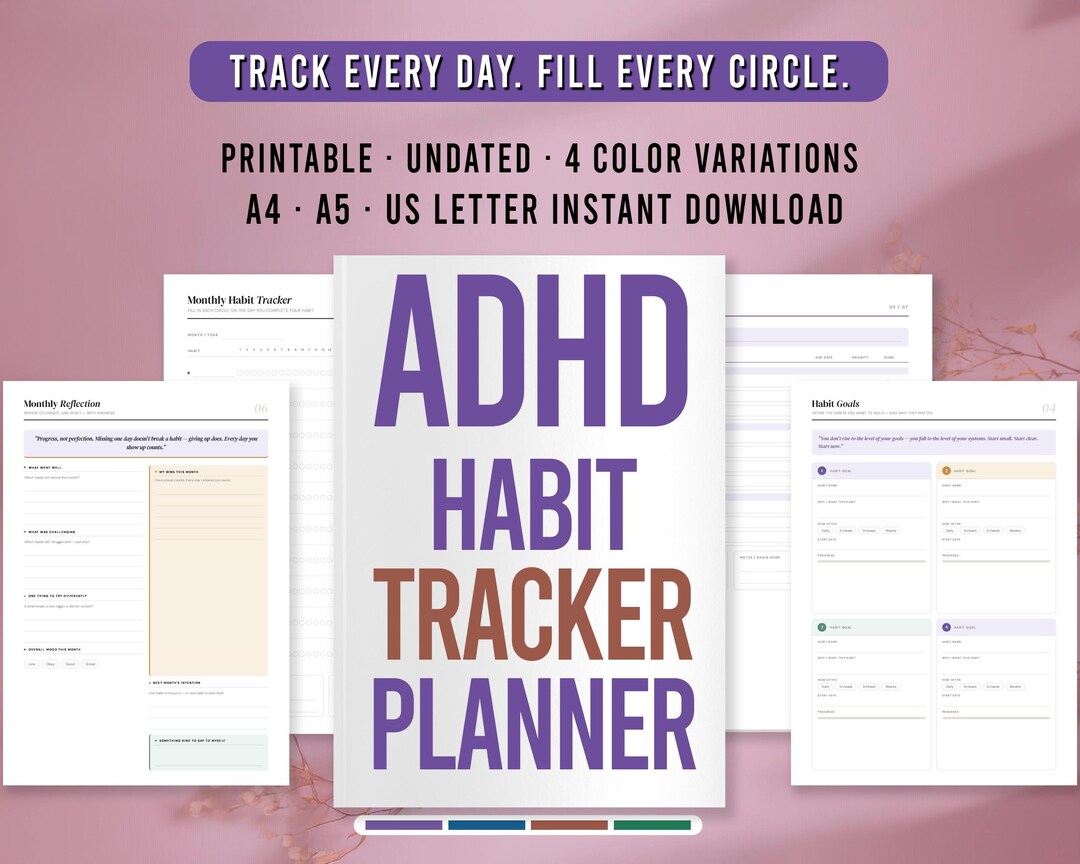 ADHD Habit Tracker Planner | Printable Monthly & Weekly Streak Tracker ...