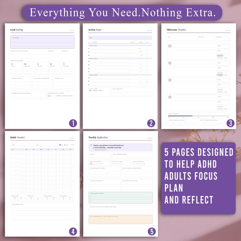 ADHD Goal Setting Planner | Printable Goal Tracker PDF for Adults - Etsy