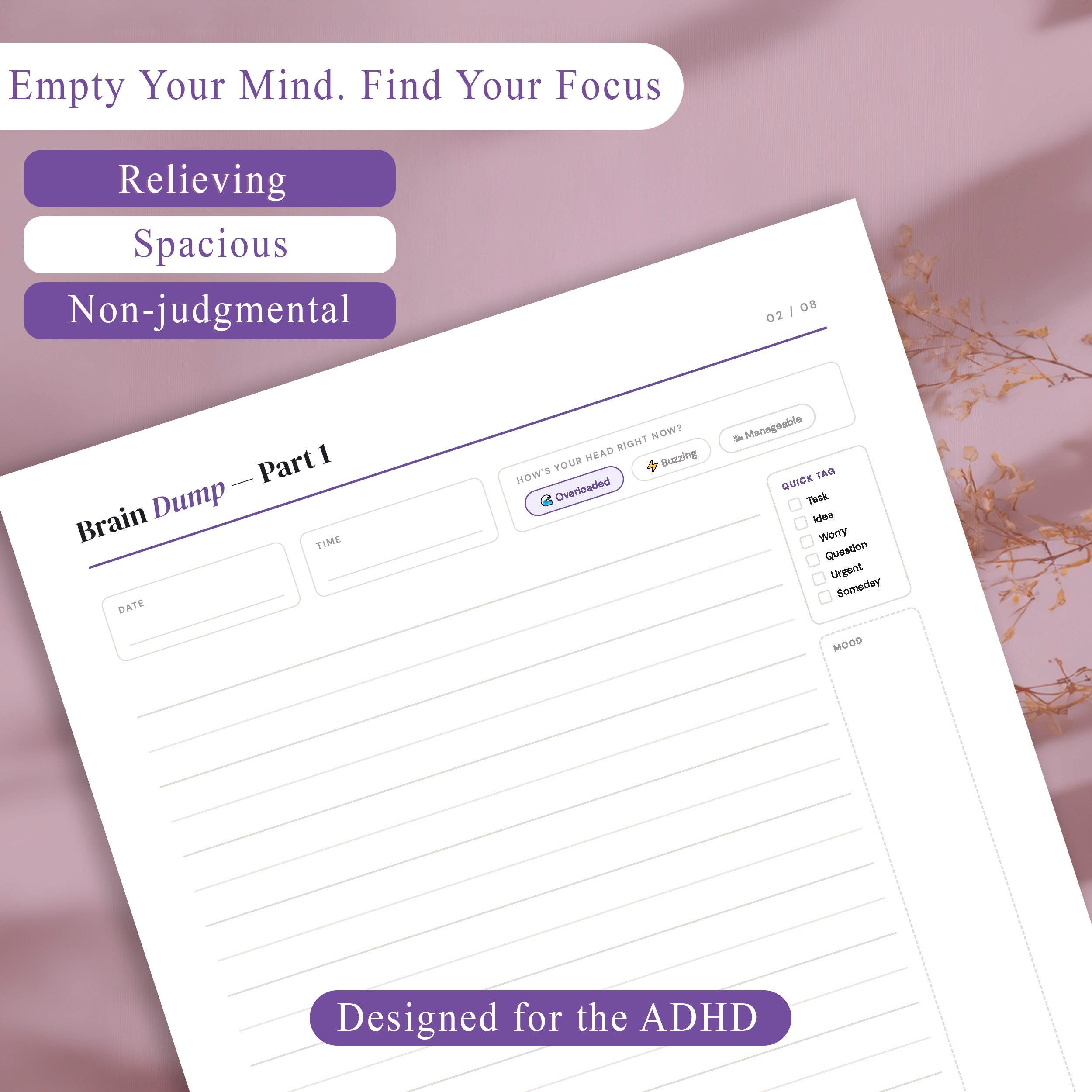 ADHD Brain Dump Planner | Printable Mental Clarity Worksheet PDF - Etsy