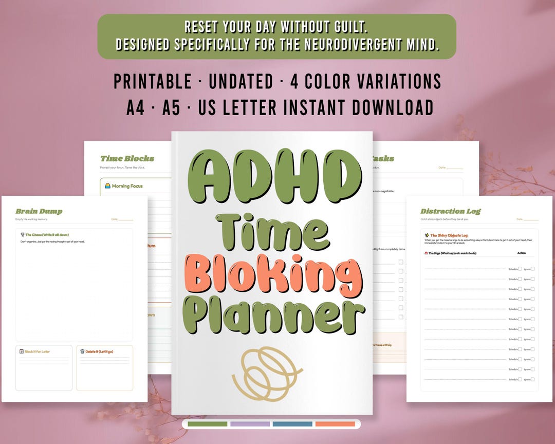 ADHD Time Blocking Planner - BOHO | Printable Daily Schedule PDF for ...