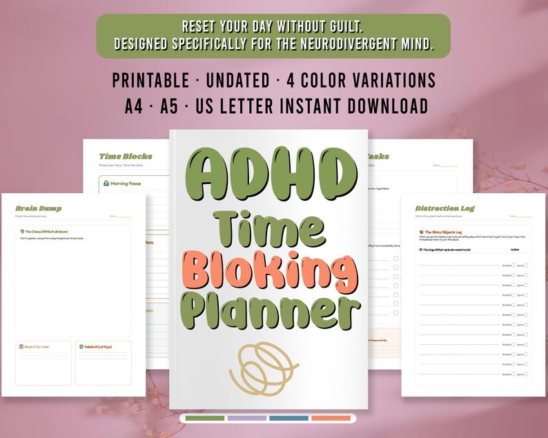 ADHD Time Blocking Planner - BOHO | Printable Daily Schedule PDF for ...