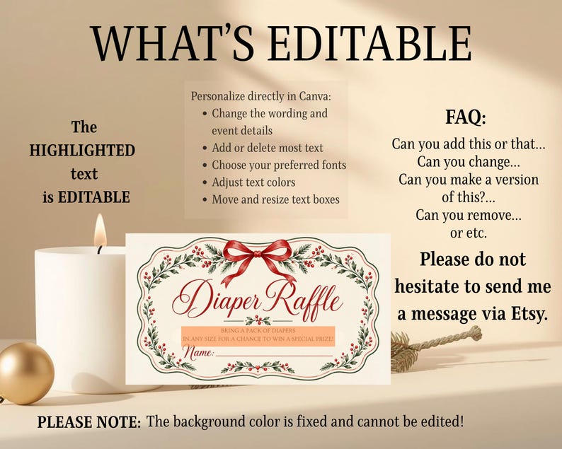 Printable Diaper Raffle Card Template, Editable Christmas Merry Little ...