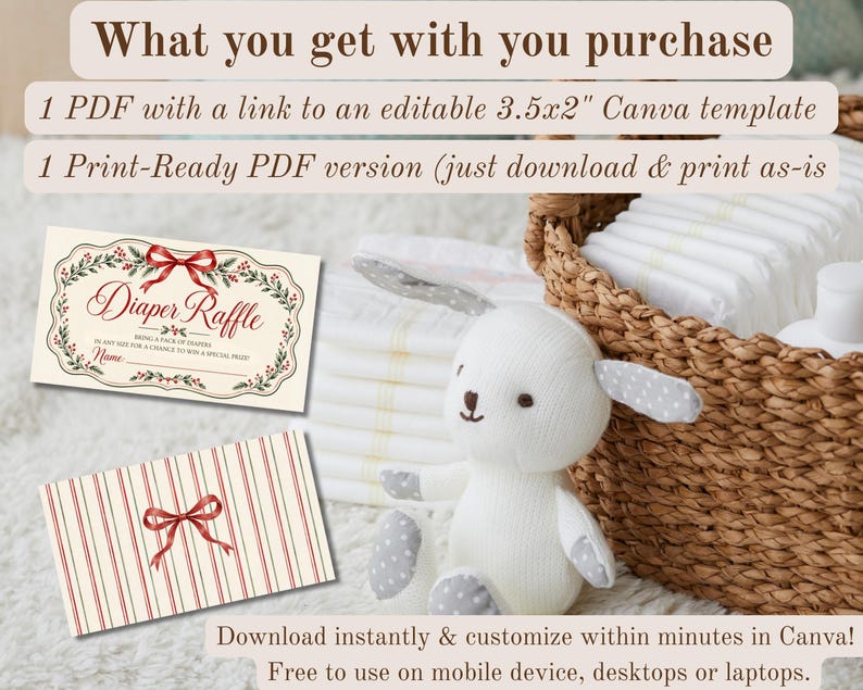 Printable Diaper Raffle Card Template, Editable Christmas Merry Little ...