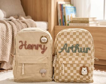 Sac à dos velours côtelé personnalisé · prénom brodé enfant · sac école maternelle · cadeau rentrée garçon fille