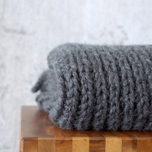 Alpaca Knit Blanket, Charcoal Gray Knitted Afghan in Baby Alpaca, Hygge Home Decor