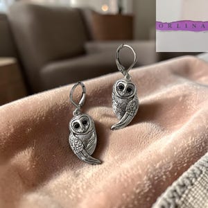 Sterling Silver Owl Hoop Drop Earrings, Wildlife Bird Jewelry Gift