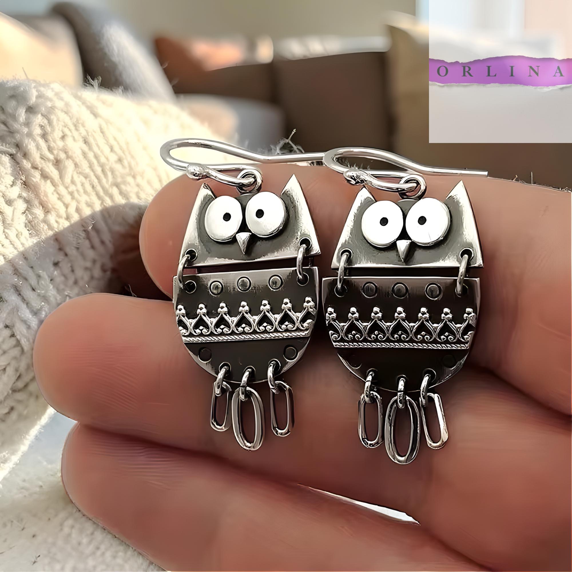 Sterling Silver Owl Dangle Earrings, Boho Wildlife Jewelry, Avian Style Gift