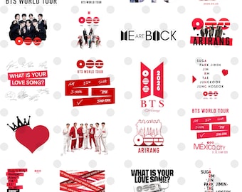BTS Arirang World Tour 2026 png-bundel, 93 bestanden, op Bts geïnspireerde concert png, What is your love song, Arirang Tour png, comebackmerchandise