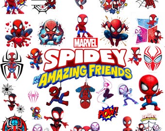 スパイディと彼の素晴らしい仲間たちのPNGバンドル、スパイダーマンPNGクリップアート、スパイダーバースPNGファイル、スーパーヒーローシルエットPNG、子供用シャツPNG