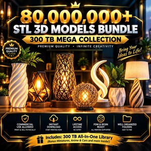3D-heminredning Mega-paket, utsmyckad lampvas STL-filer, kommersiellt bruk (digital nedladdning)