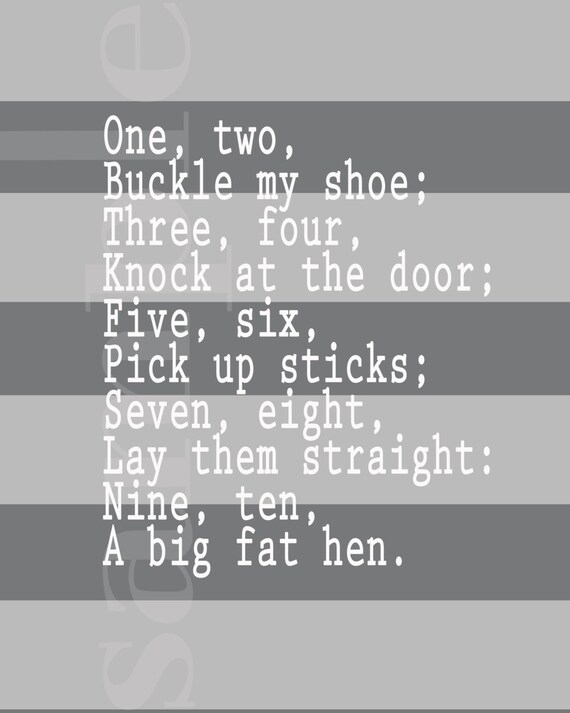 Nursery Rhyme Printable One Two Buckle My Shoe | Etsy