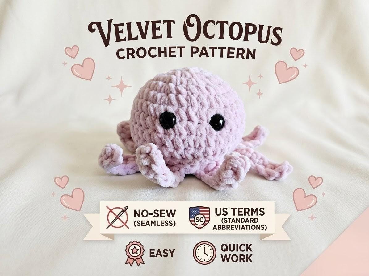 30 Octopus Crochet Patterns for Amigurumi, Plushies, Keychains, and Statement Makes 24 Velvet No-Sew Octopus Plushie Pattern