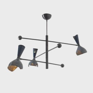 Mid Century Modern Black Chandelier, Sputnik Pendant Light, Italian Atomic Ceiling Fixture in Matte Black