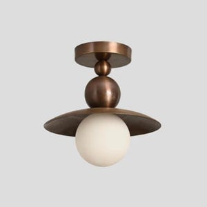 Modern Brass Flush Mount Ceiling Light, Mid Century Globe Ceiling Fixture, Sculptural Disc Ceiling Lamp, Minimalist Designer Lighting