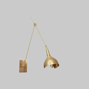Mid Century Brass Swing Arm Wall Lamp, Adjustable Long Arm Sconce, Modern Minimalist Wall Light, Articulating Wall Fixture, Bedside Light