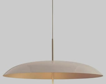 Plafonnier suspendu moderne, dôme crème avec intérieur en laiton, suspension minimaliste, éclairage Mid-Century, lampe tendance contemporaine