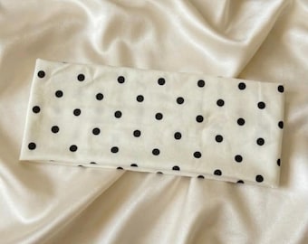 White Hairband with Black Polka Dots, Retro Vintage 1950s Headband, Comfortable Elastic Fabric Headband, Boho Women's Hair Accessory