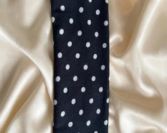 Black Hairband with White Polka Dots, Retro Vintage 1950s Headband, Comfortable Elastic Fabric Headband, Boho Women's Hair Accessory