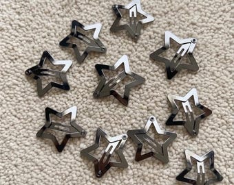 Set de 10 Barrettes Étoiles Métallique Pinces à Cheveux Y2K Cyber Grunge, Accessoire Tête Coquette Fairycore