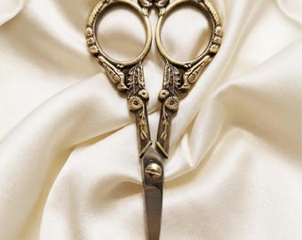 Vintage Antique Brass Embroidery Scissors, Retro Sewing Scissors with Bird and Flower Patterns, Craft Tool Gift for Seamstresses