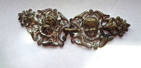 Antique Victorian Repousse Two Part CHERUB Plated… - image 1