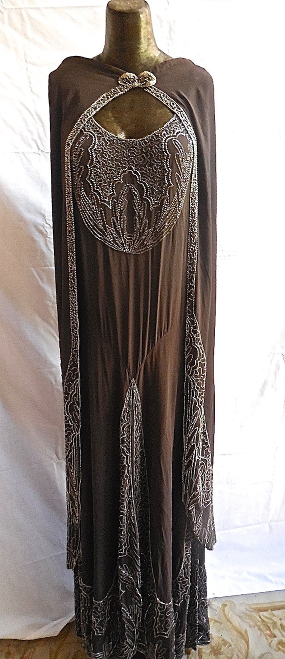 Classic ART DECO 1930s Beaded Crepe Trained Gown &