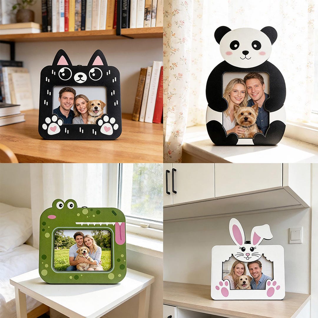 Handcrafted Wooden Animal Photo Frame – Panda, Cat, Bunny, Crocodile ...