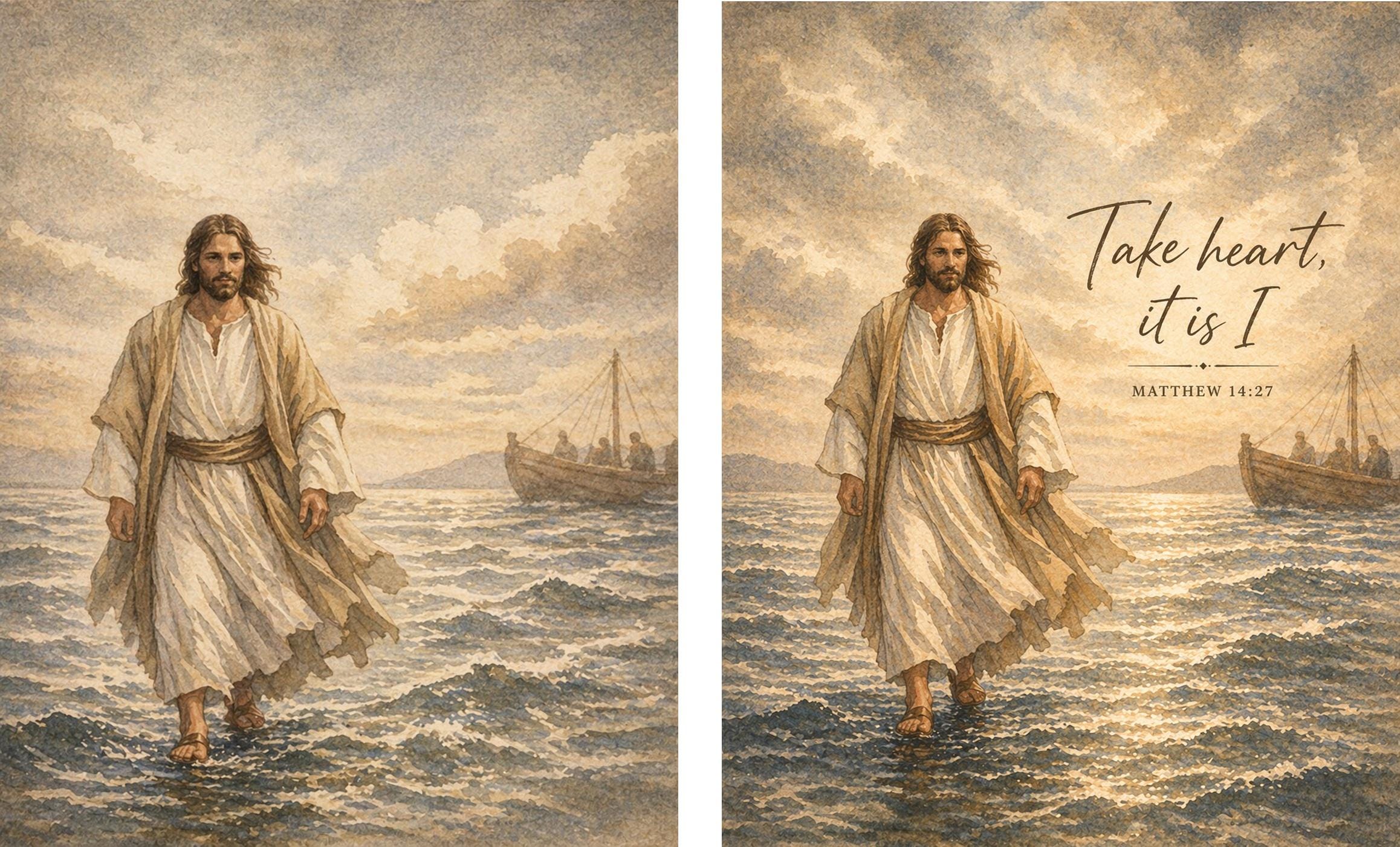 Jesus Walking Water Watercolor Art, Christian Bible Verse Print ...