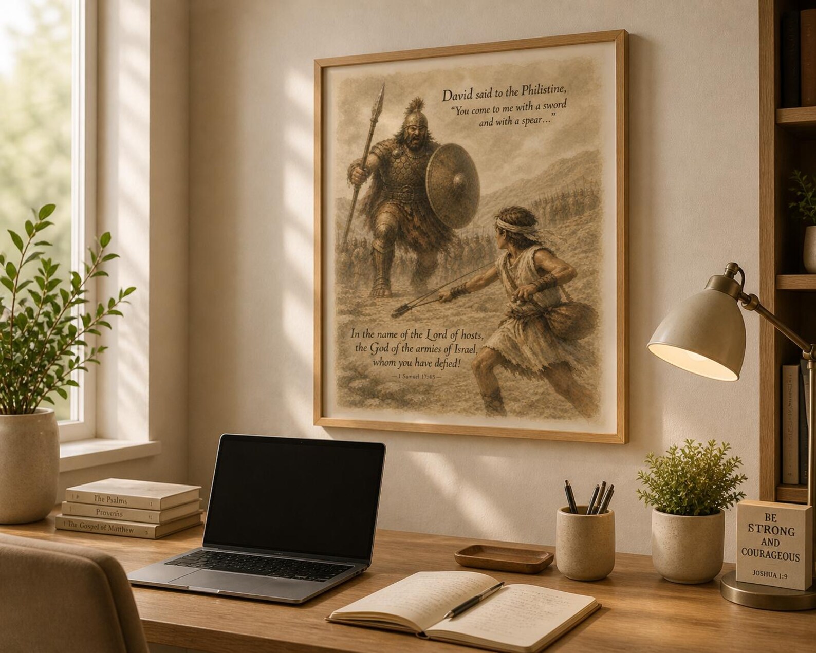 David and Goliath Bible Verse Art, Christian Scripture Print, Faith ...