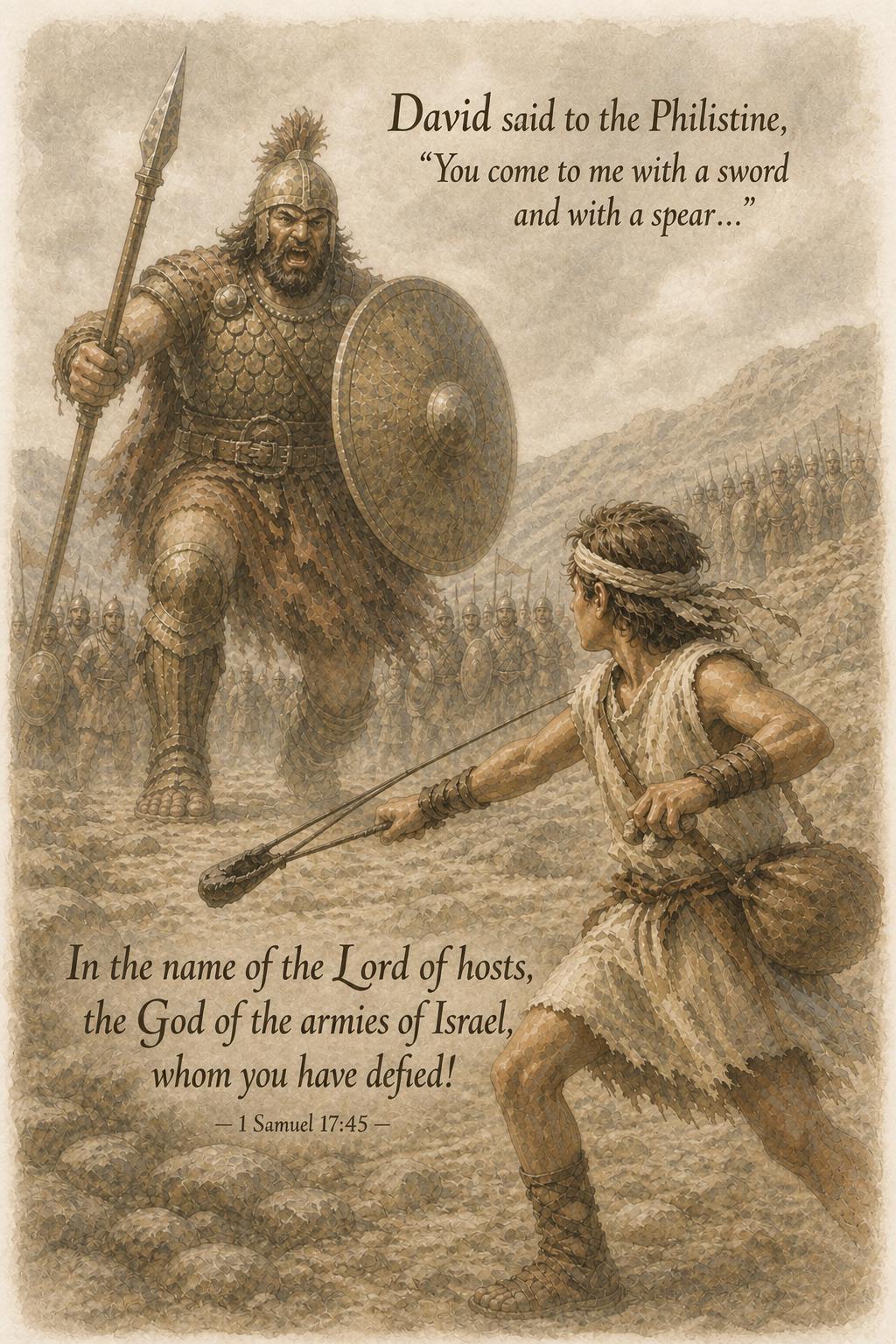 David and Goliath Bible Verse Art, Christian Scripture Print, Faith ...