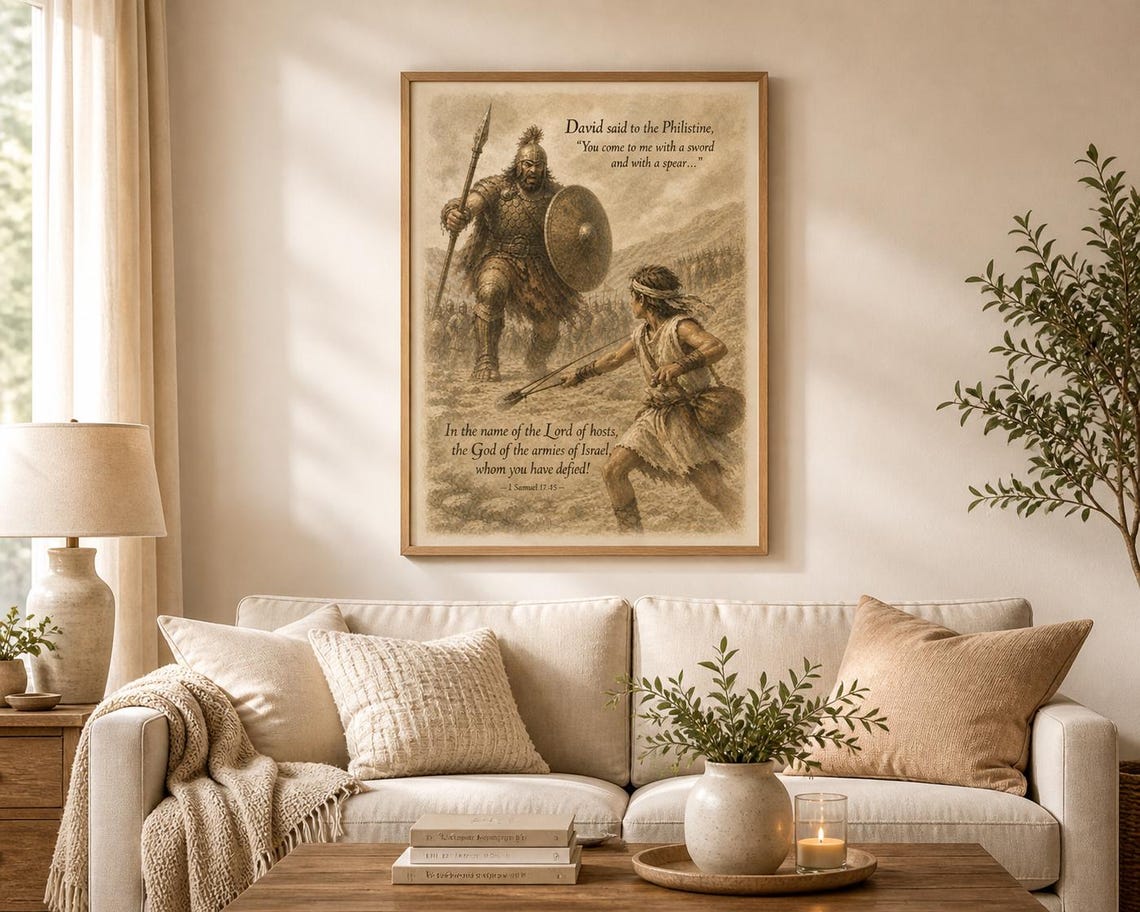 David and Goliath Bible Verse Art, Christian Scripture Print, Faith ...