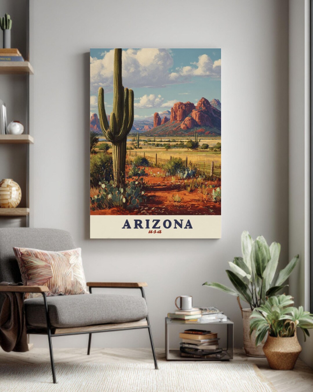 Vintage Arizona Desert Canvas Print – Saguaro Cactus Wall Art, USA ...