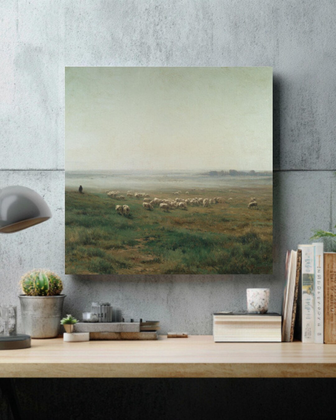 Vintage Shepherd & Sheep Canvas Print – Misty Pastoral Wall Art, Rustic ...