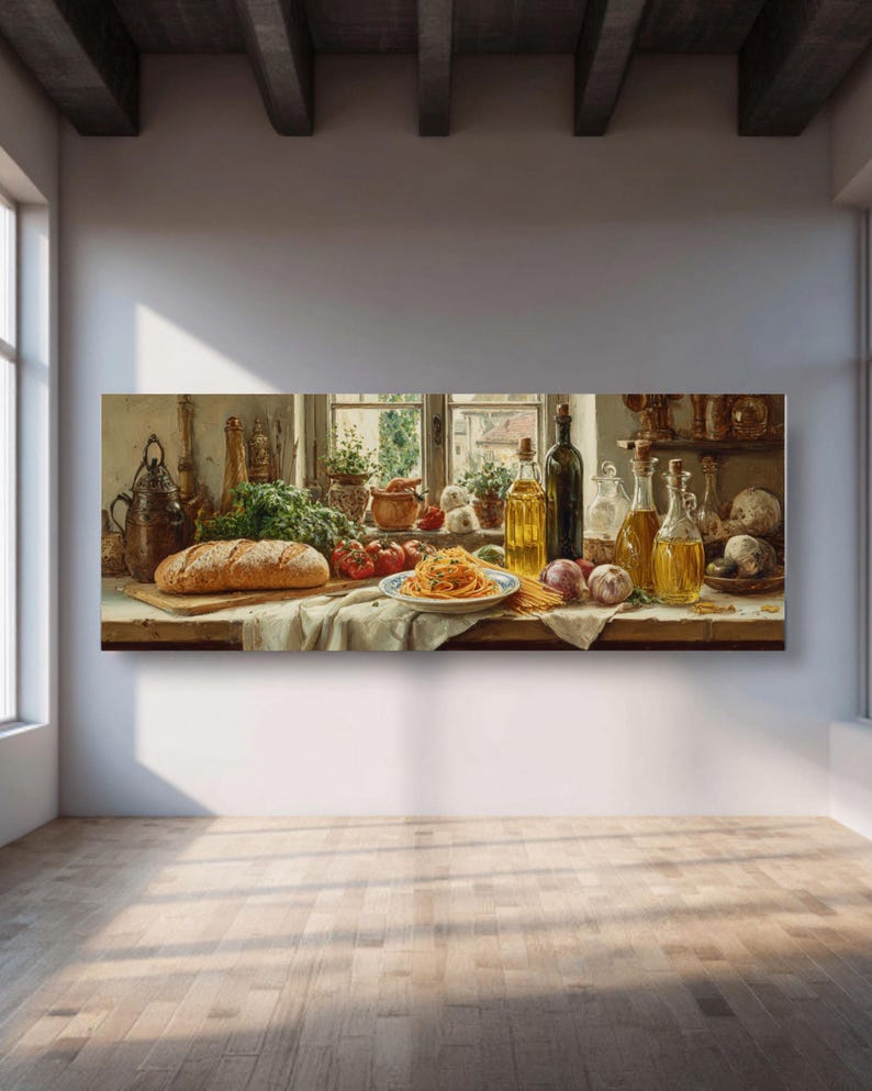 Vintage Italian Kitchen Still Life Canvas Print – Rustic Table Wall Art ...