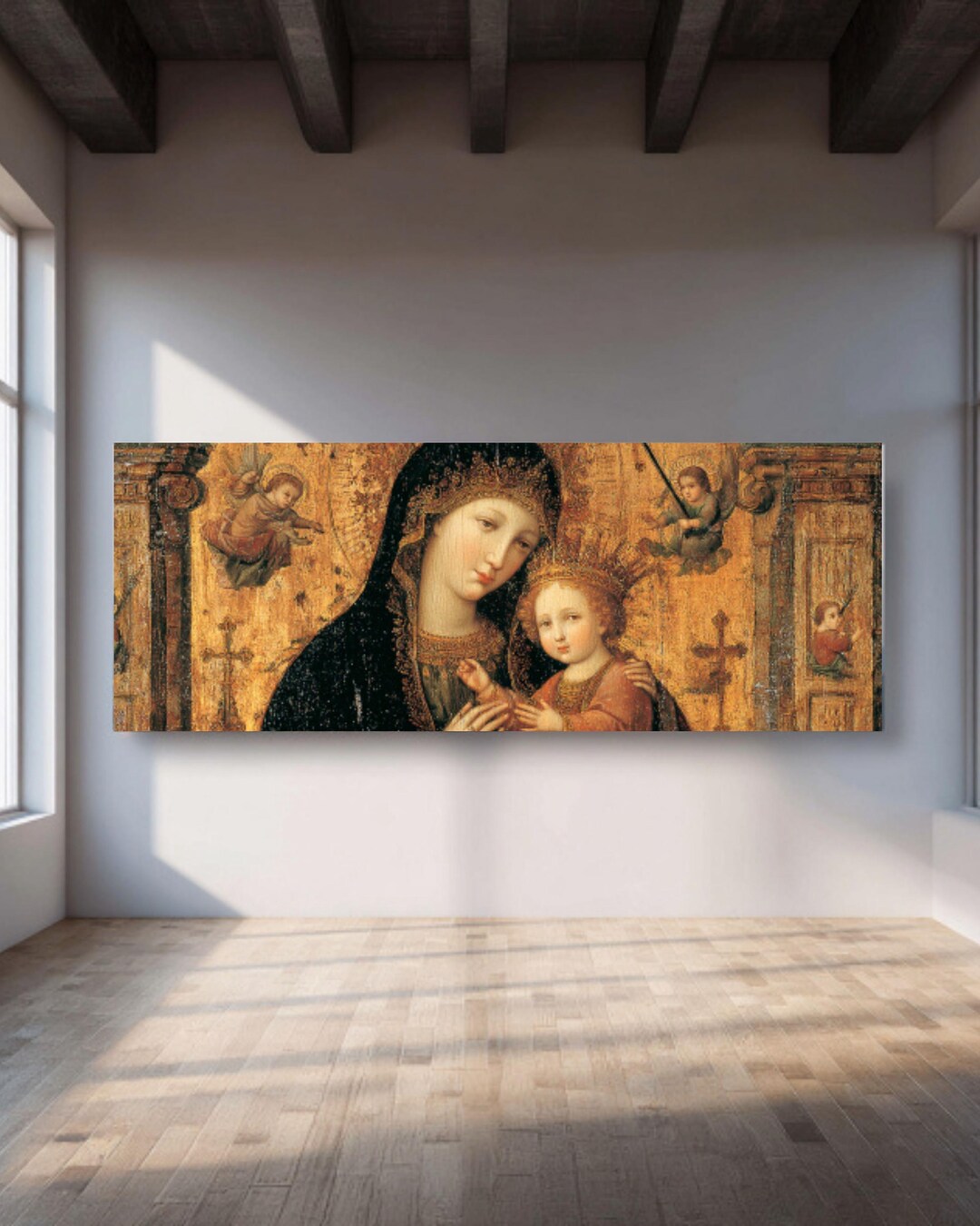 Vintage Madonna and Child Canvas Print – Mary & Baby Jesus Crowned ...